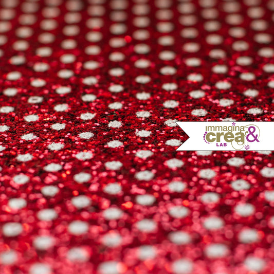 GLITTER ROSSO CON POIS BIANCHI