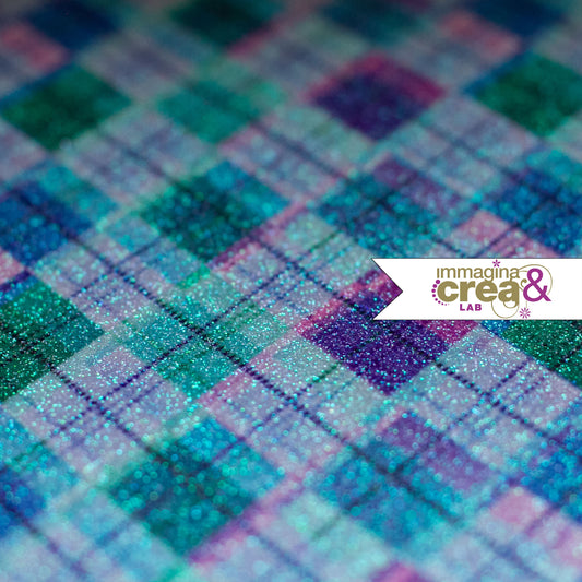 TARTAN GLITTER AZZURRO, VERDE E VIOLA