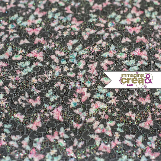 PIZZO GLITTERATO FARFALLE NERO