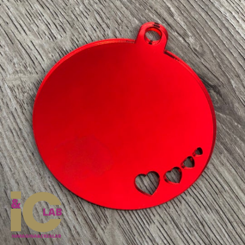 SFERA IN PLEXIGLASS ROSSO CUORI SPECCHIATO
