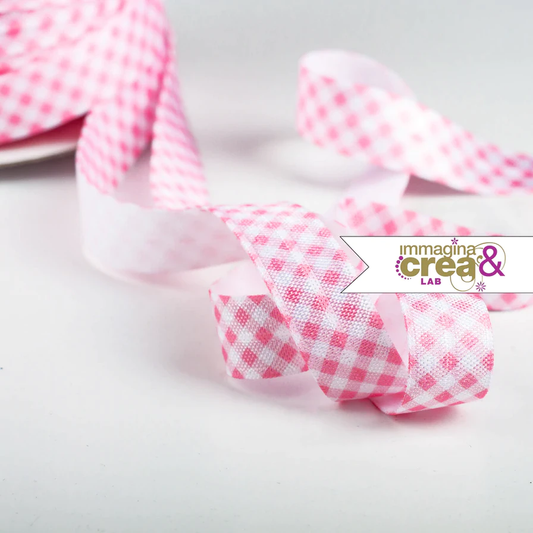 NASTRO ELASTICO QUADRI ROSA E BIANCO