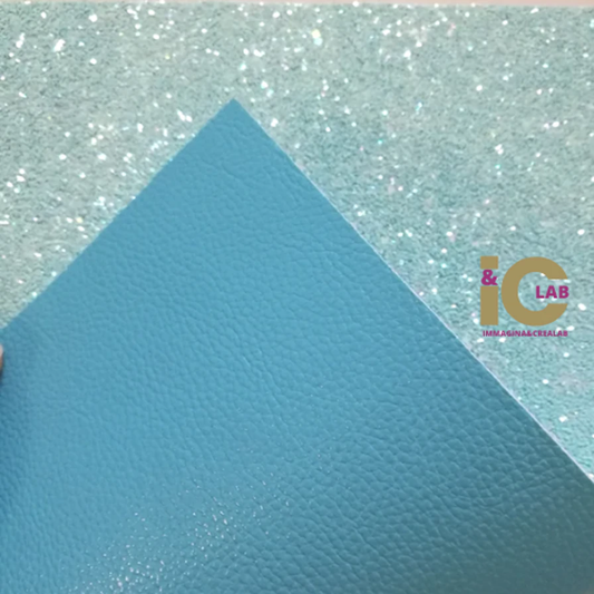 DOPPIA FACCIA FINTA PELLE AZZURRO E GLITTER AZZURRO