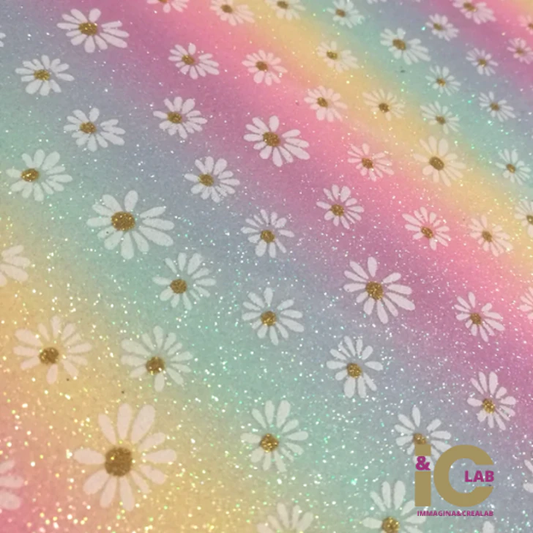 MARGHERITA SFONDO ARCOBALENO POLVERE DI GLITTER