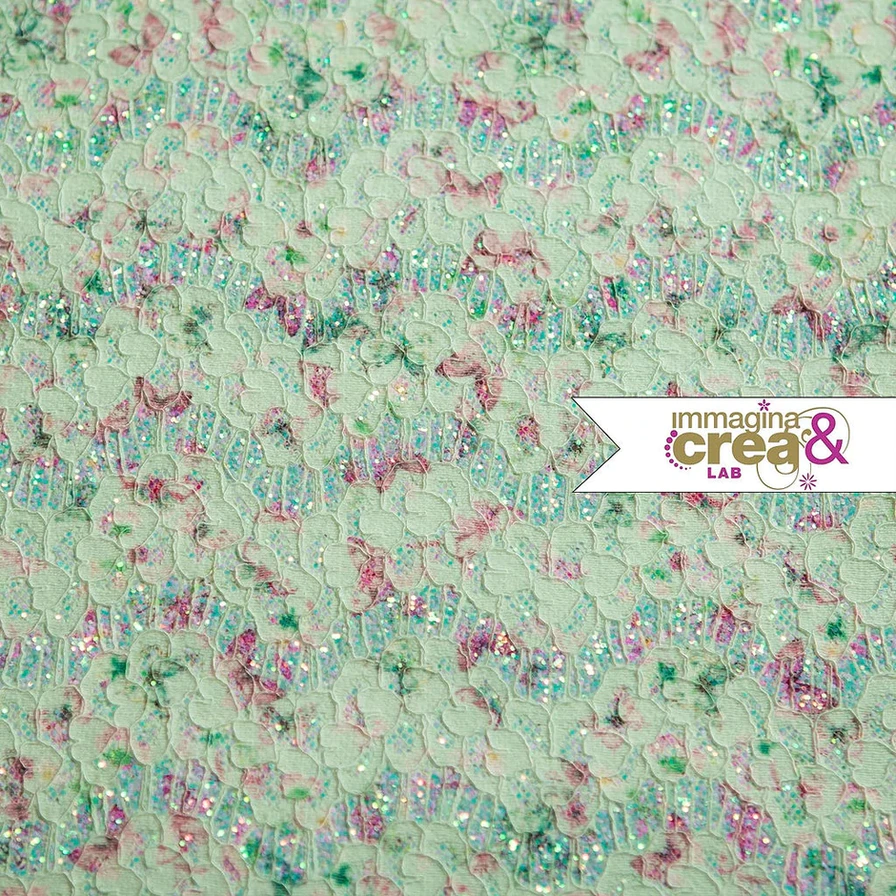 PIZZO GLITTERATO FARFALLE VERDE ACQUA