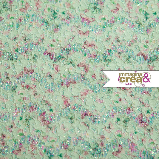 PIZZO GLITTERATO FARFALLE VERDE ACQUA