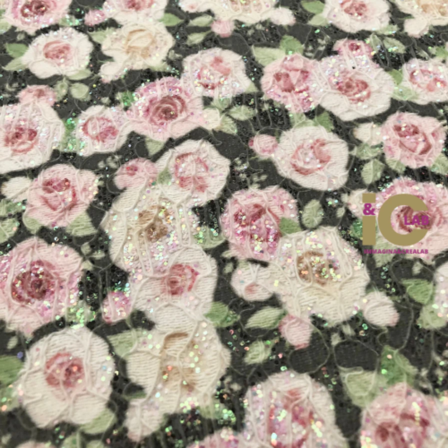 PIZZO GLITTERATO ROSE SFONDO NERO
