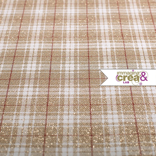 TARTAN GLITTER BIANCO E CHAMPAGNE A RIGHE ROSSE