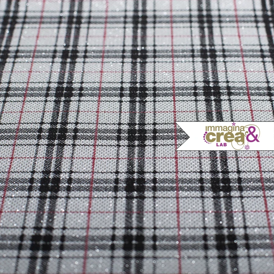 TARTAN GLITTER BIANCO E NERO A RIGHE ROSSE