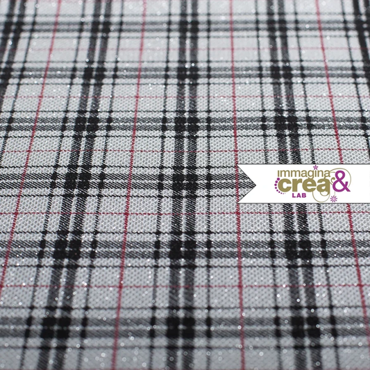 TARTAN GLITTER BIANCO E NERO A RIGHE ROSSE