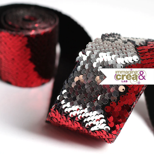 NASTRO PAILLETTES REVERSIBILE ROSSO E ARGENTO