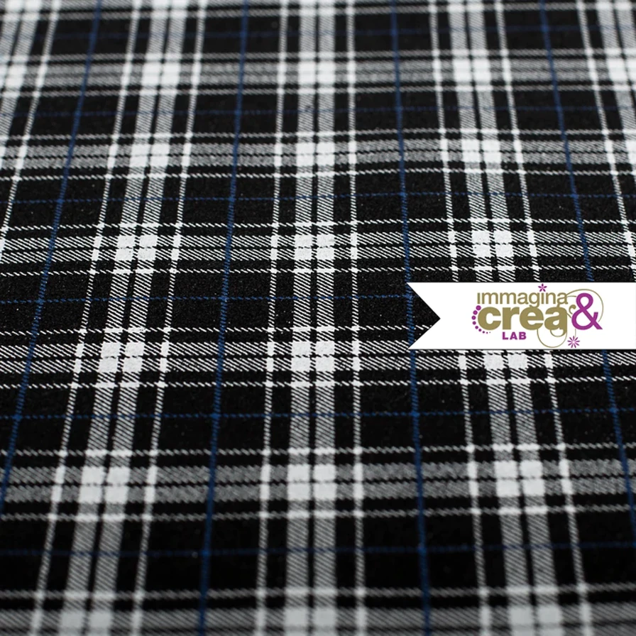 TARTAN GLITTER BIANCO NERO E RIGHE BLU