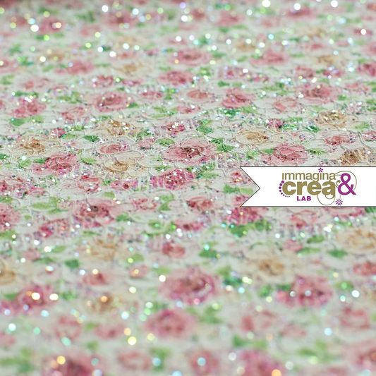 PIZZO GLITTERATO ROSE SFONDO BIANCO
