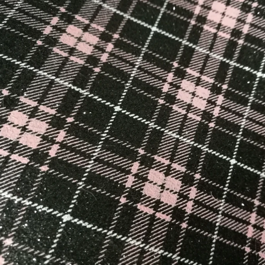 TARTAN GLITTER ROSA E NERO A RIGHE BIANCHE