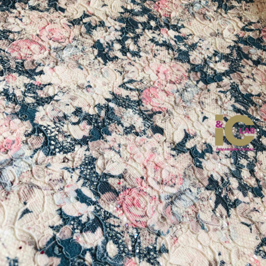 PIZZO GLITTERATO ROSE SFONDO BLU